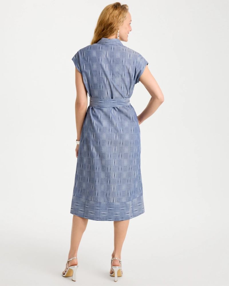Chicos Clip Jacquard Denim Shirtdress - BLUE