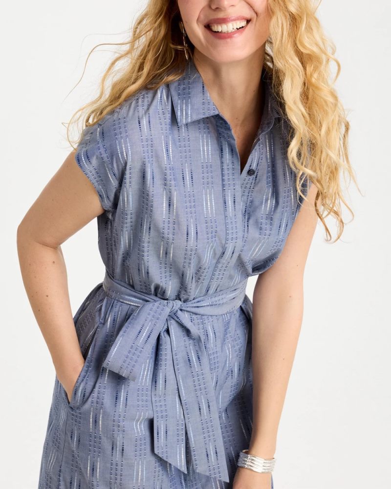 Chicos Clip Jacquard Denim Shirtdress - BLUE