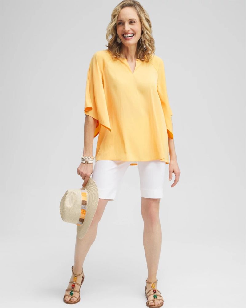 Chicos Satin Keyhole Neck Blouse - MANGO SORBET