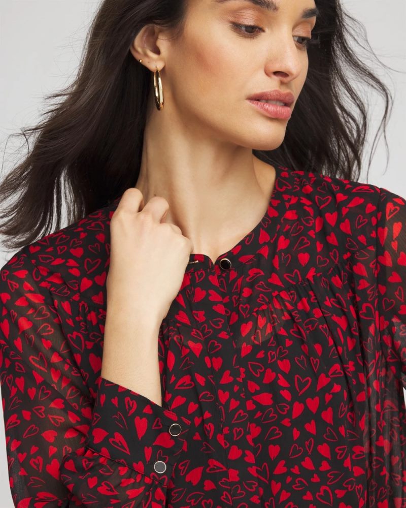 Chicos Lover Girl Georgette Blouse - LOVE LETTER RED