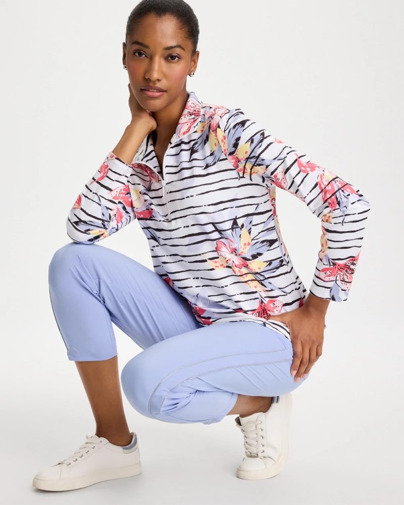Chicos Zenergy® UPF Lily Print Half Zip - CALYPSO CORAL