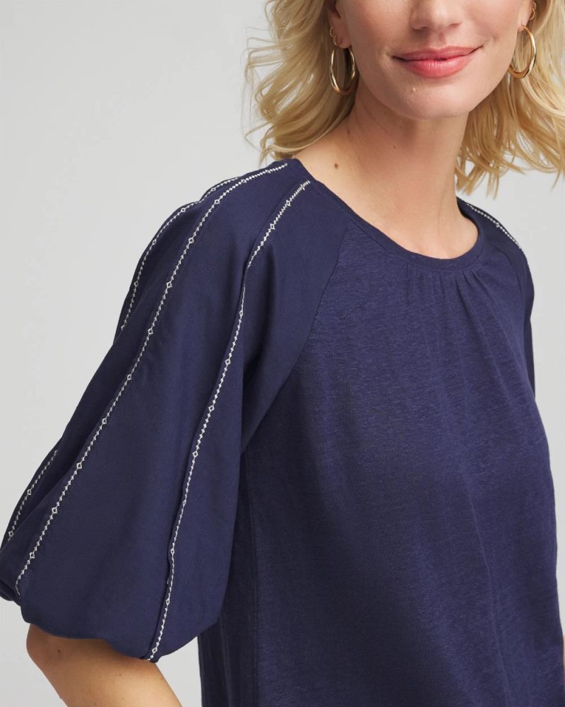 Chicos Linen Balloon-Sleeve Blouse - PASSPORT BLUE
