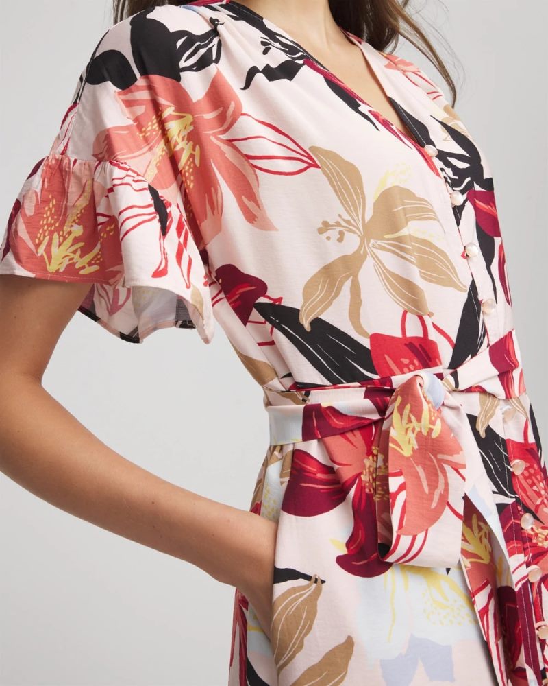 Chicos Tonal Floral Ruffle-Sleeved Midi Dress - MULTI