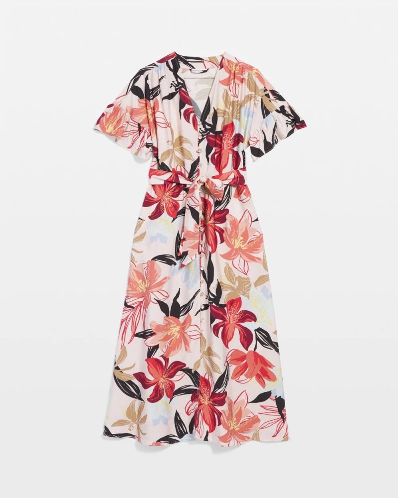 Chicos Tonal Floral Ruffle-Sleeved Midi Dress - MULTI