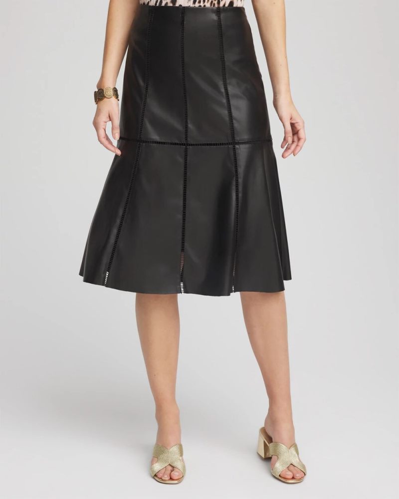 Chicos Faux Leather Seamed Skirt - BLACK