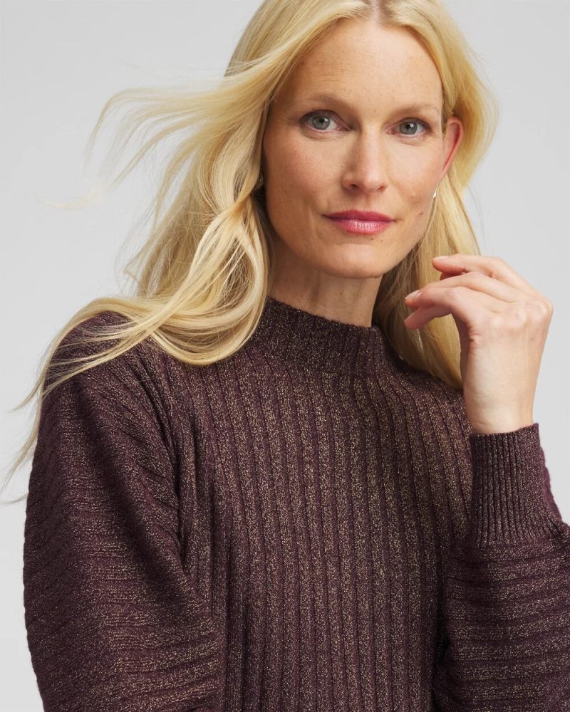 Chicos Metallic Ribbed Pullover - NIGHT BLOOM