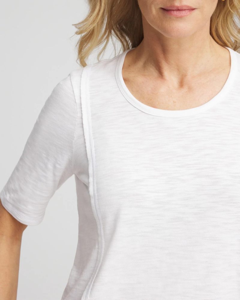 Chicos Slub Paneled Elbow Tee - ALABASTER