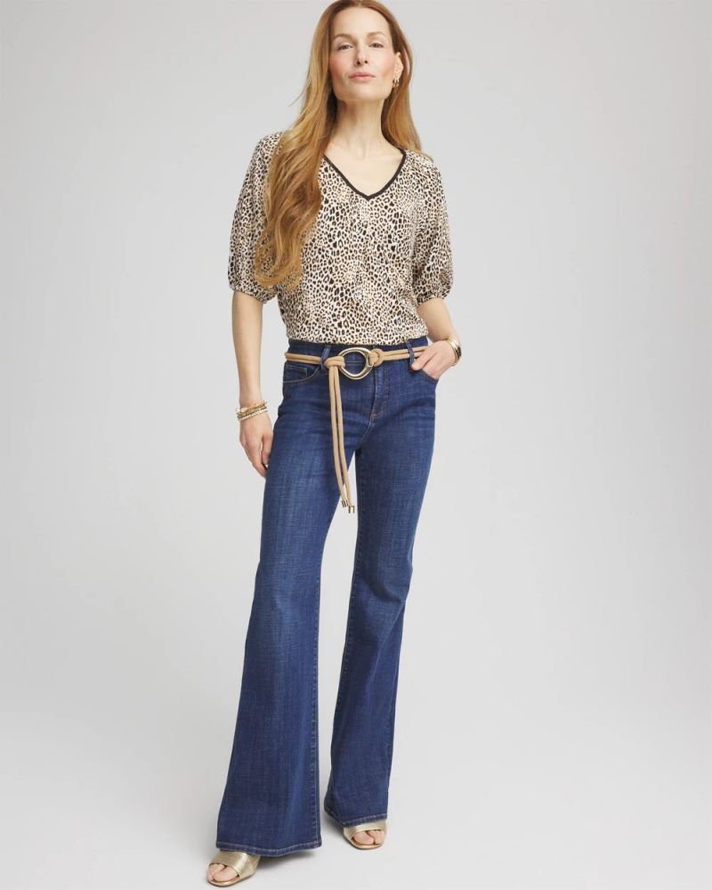 Chicos Leopard Braided Linen Top - ECRU