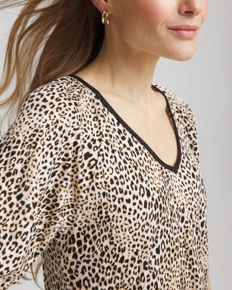 Chicos Leopard Braided Linen Top - ECRU