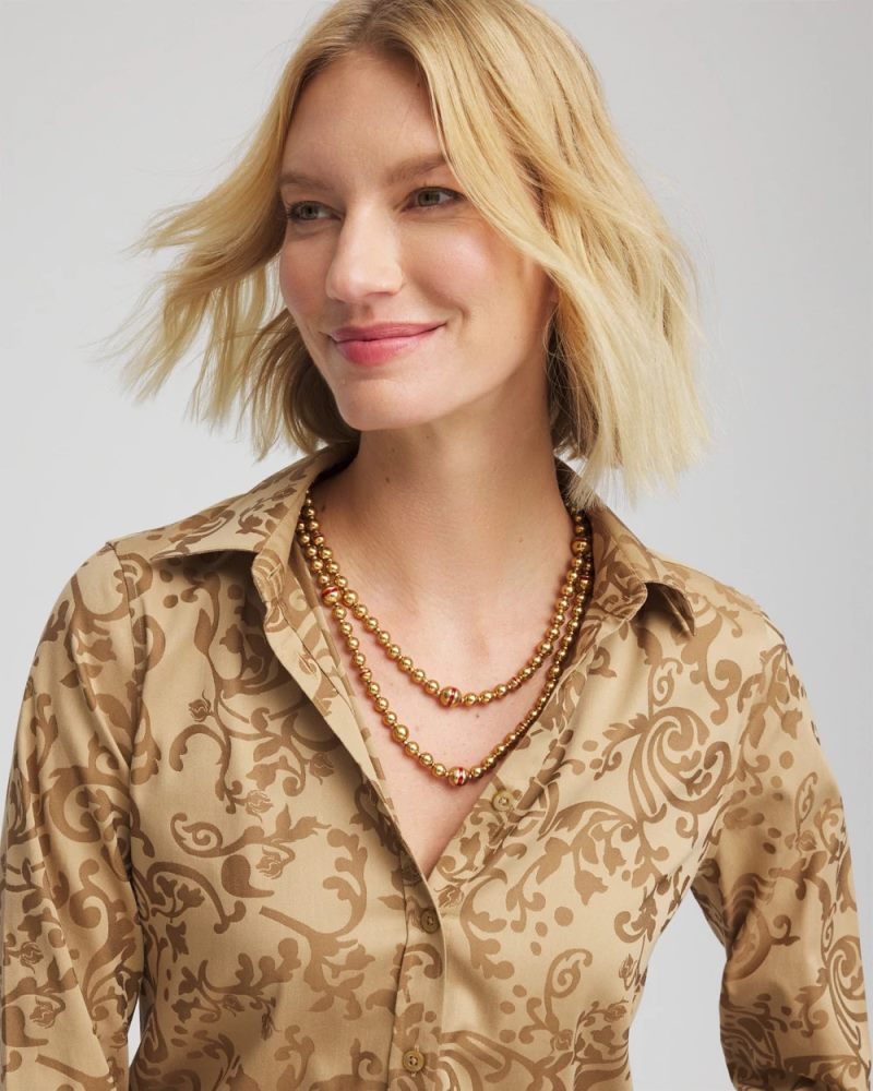 Chicos Art Deco Beaded Necklace - GOLD