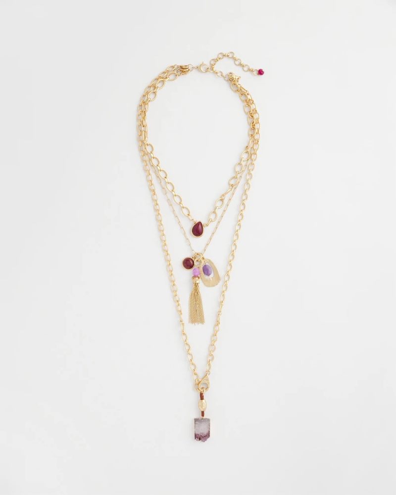 Chicos Convertible Three-Strand Stone Pendant Necklace - PURPLE