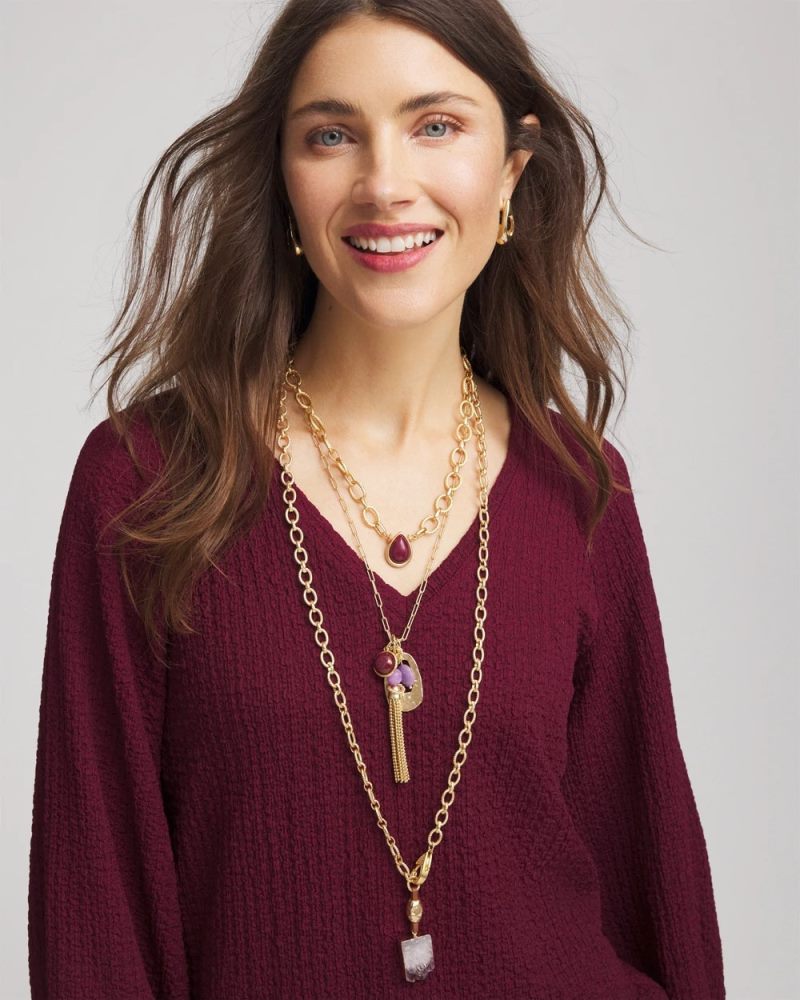 Chicos Convertible Three-Strand Stone Pendant Necklace - PURPLE