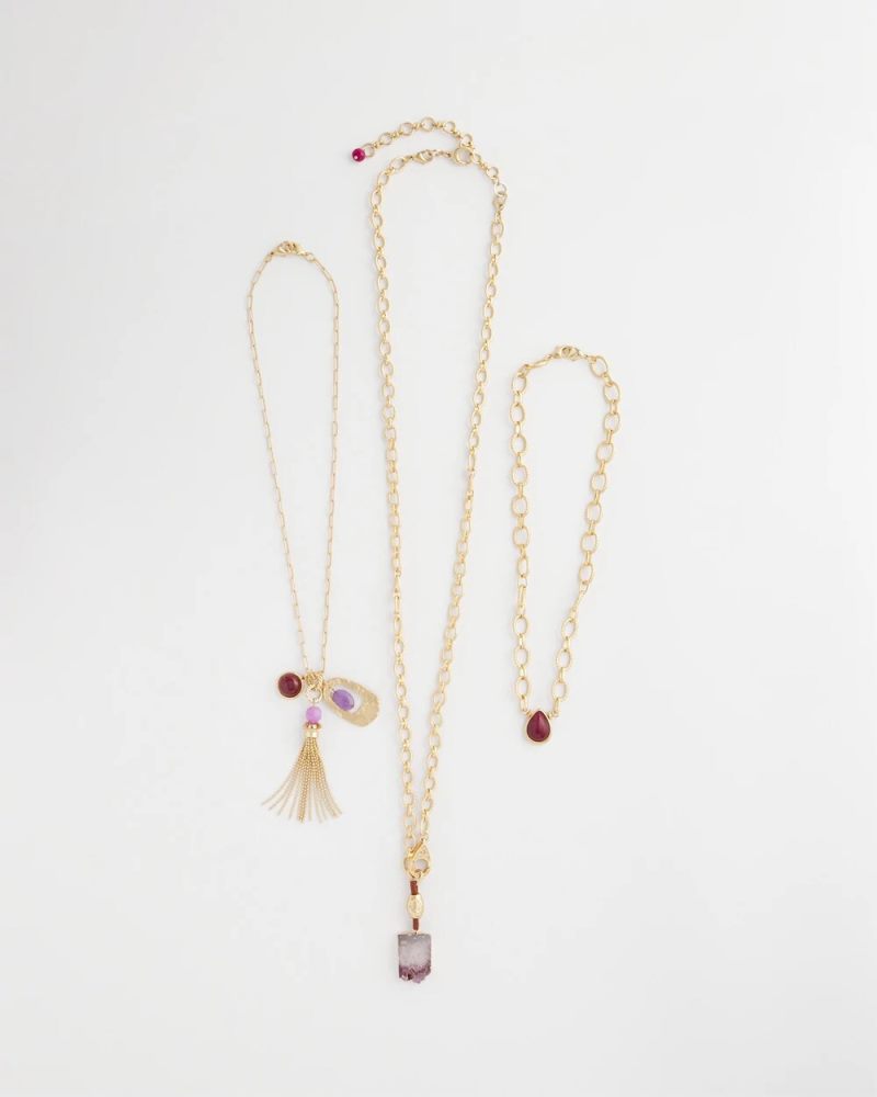 Chicos Convertible Three-Strand Stone Pendant Necklace - PURPLE