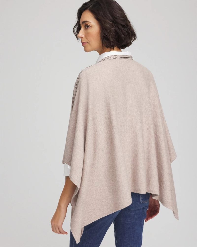 Chicos Rhinestone Embellished Poncho - LIGHT TAUPE HEATHER