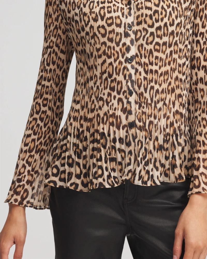 Chicos Animal-Print Pleated Georgette Blouse - BLACK