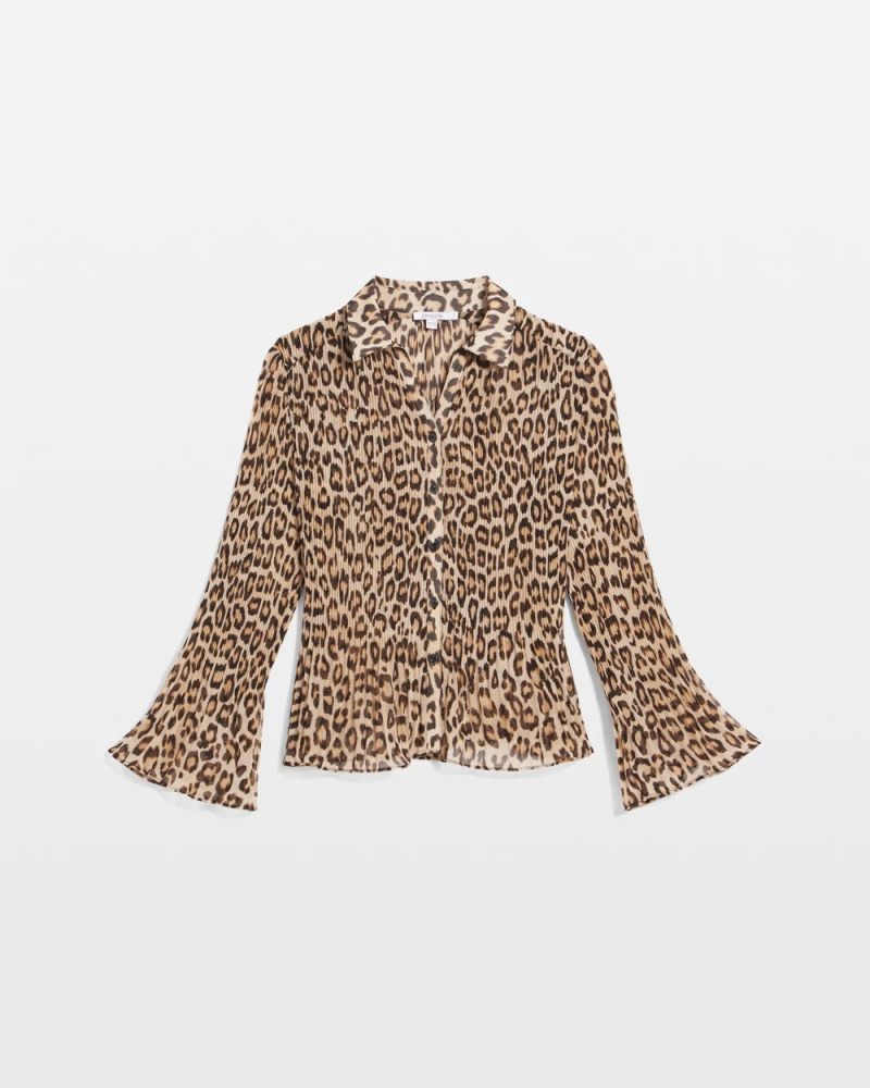 Chicos Animal-Print Pleated Georgette Blouse - BLACK