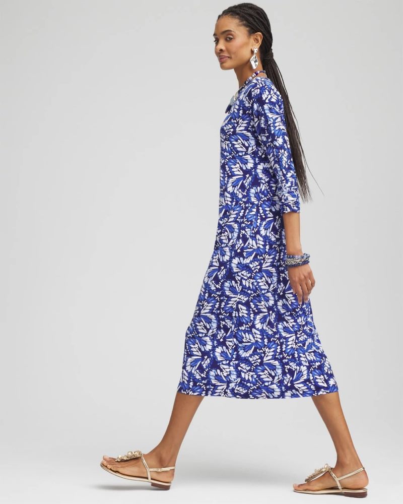 Chicos Batwing Sleeved Jersey Midi Dress - BLUE CASA