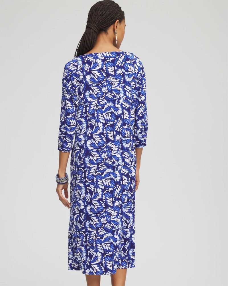 Chicos Batwing Sleeved Jersey Midi Dress - BLUE CASA