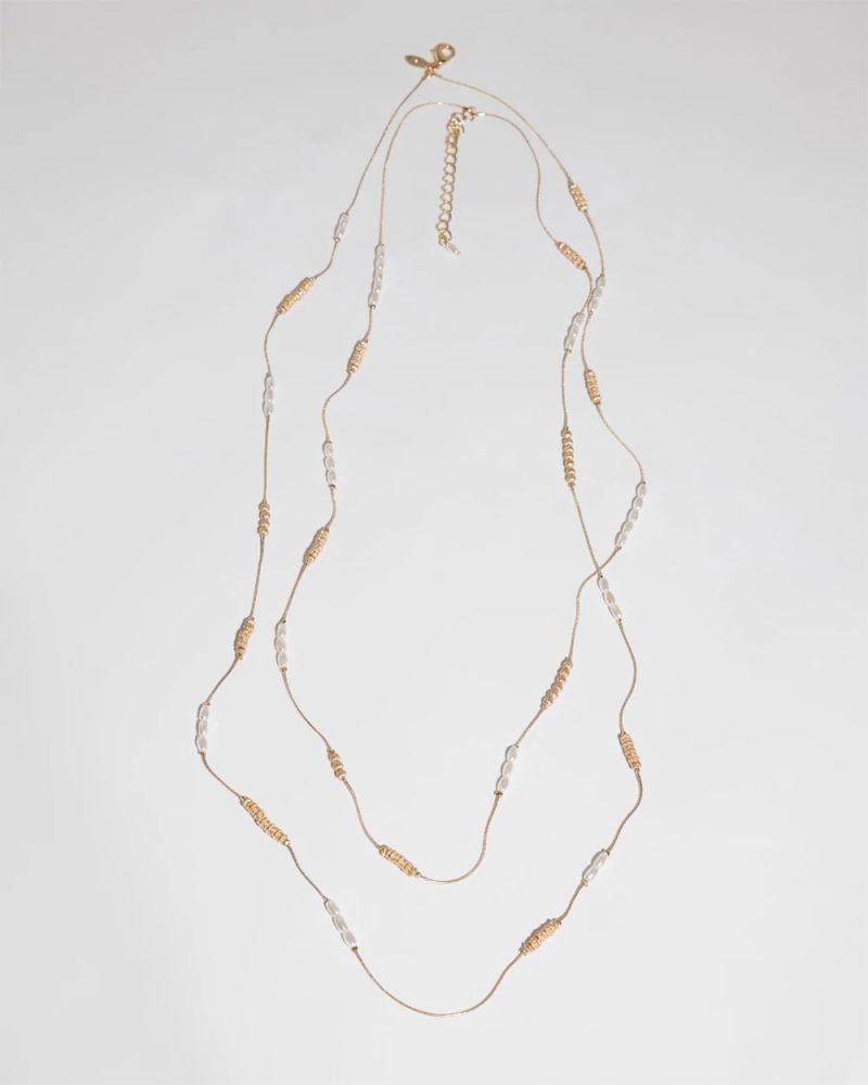 Chicos Long Faux-Pearl and Goldtone Double-Strand Necklace - GOLD