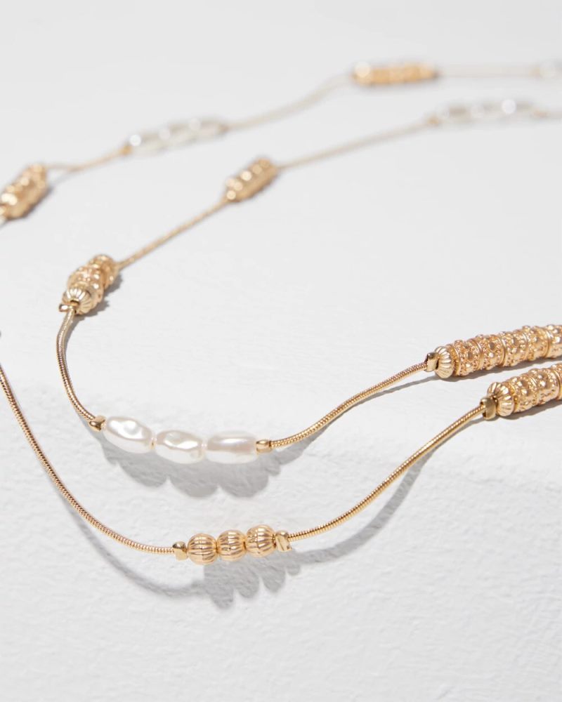 Chicos Long Faux-Pearl and Goldtone Double-Strand Necklace - GOLD