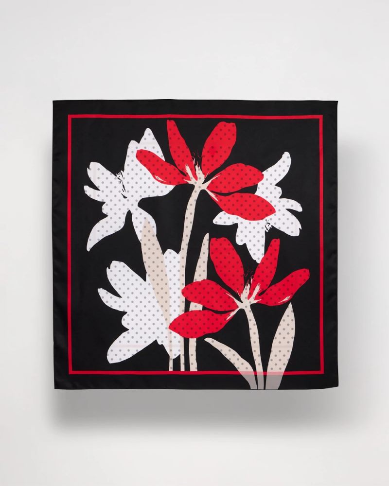 Chicos Polka Dot Floral Square Scarf - BLACK