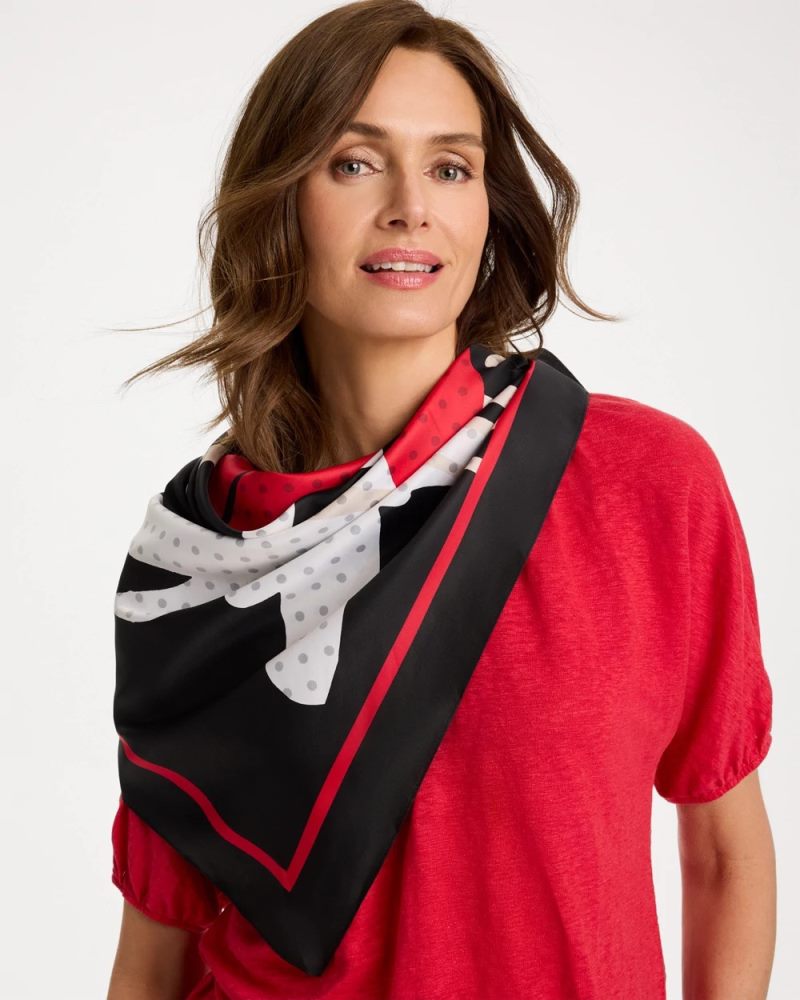Chicos Polka Dot Floral Square Scarf - BLACK