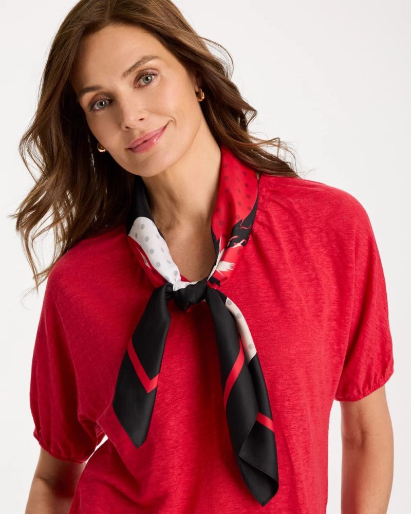Chicos Polka Dot Floral Square Scarf - BLACK