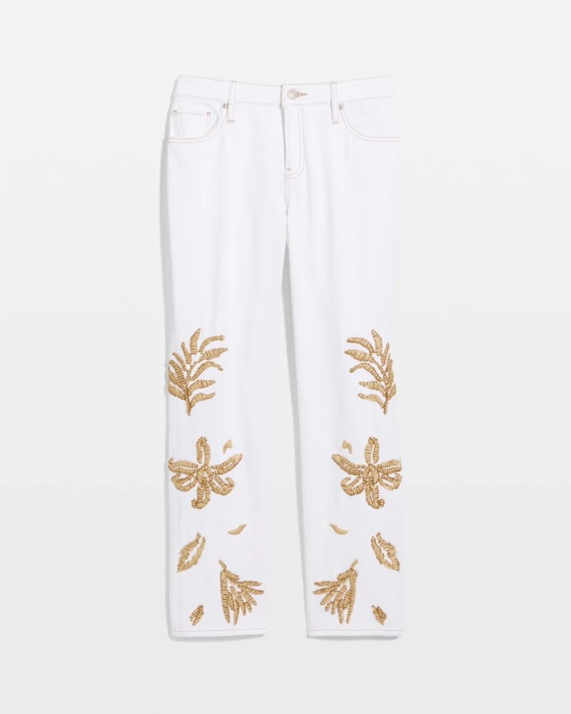 Chicos Girlfriend Slim Raffia Palm Crop Jeans - ALABASTER