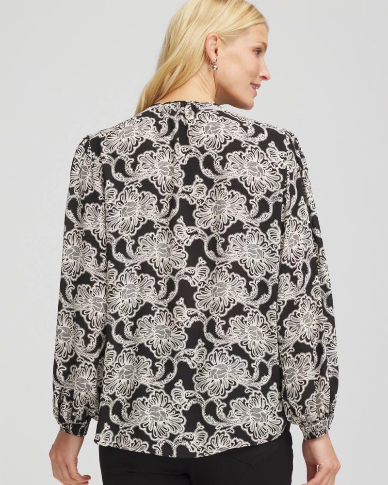 Chicos Caviar Bead Georgette Blouse - BLACK