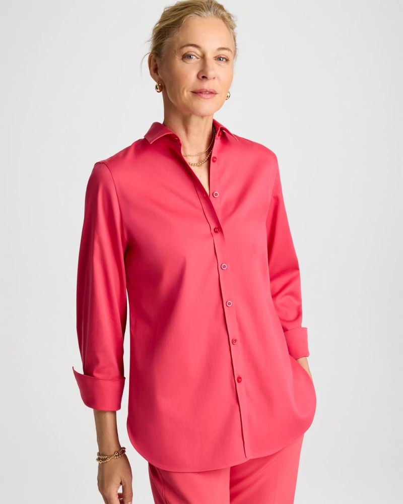 Chicos No Iron Stretch Shirt - HOT HONEYSUCKLE