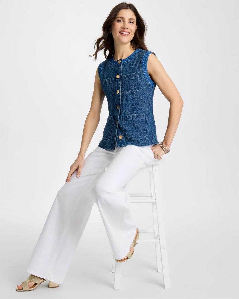 Chicos Tweed Mixed Denim Vest - MIST FLOWER INDIGO