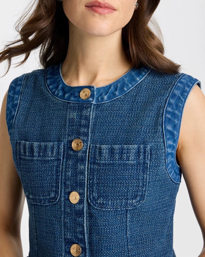 Chicos Tweed Mixed Denim Vest - MIST FLOWER INDIGO