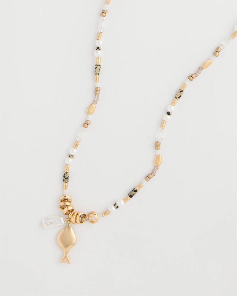 Chicos Coral Jade Stone Charm Necklace - NEUTRAL