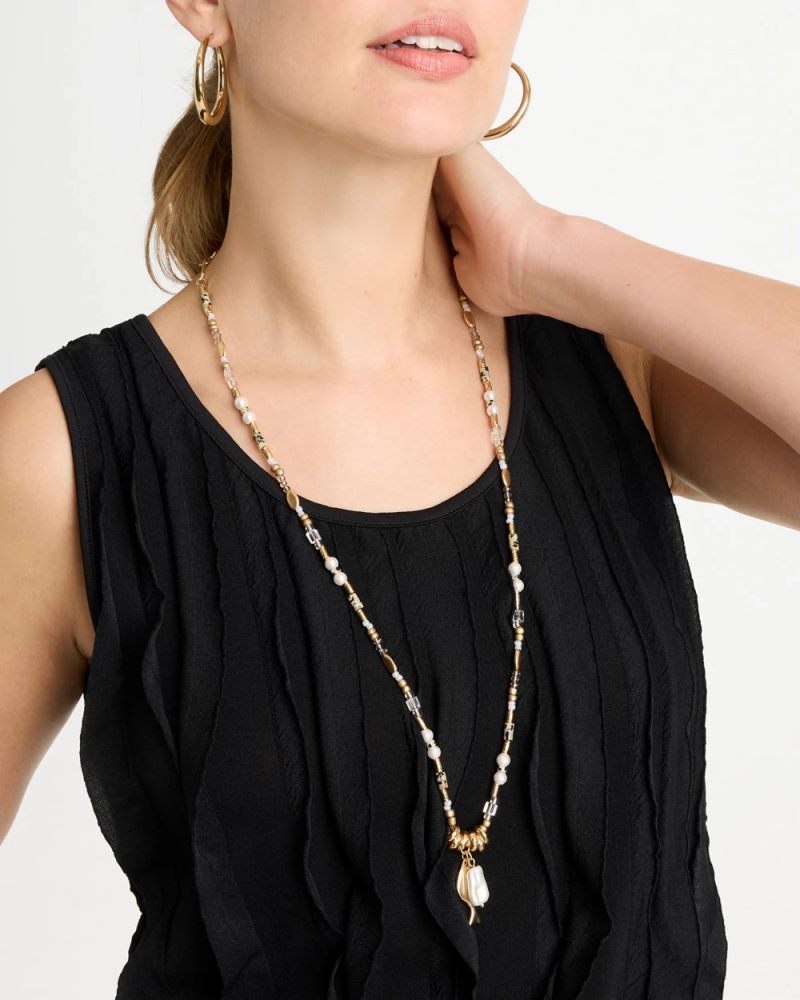 Chicos Coral Jade Stone Charm Necklace - NEUTRAL