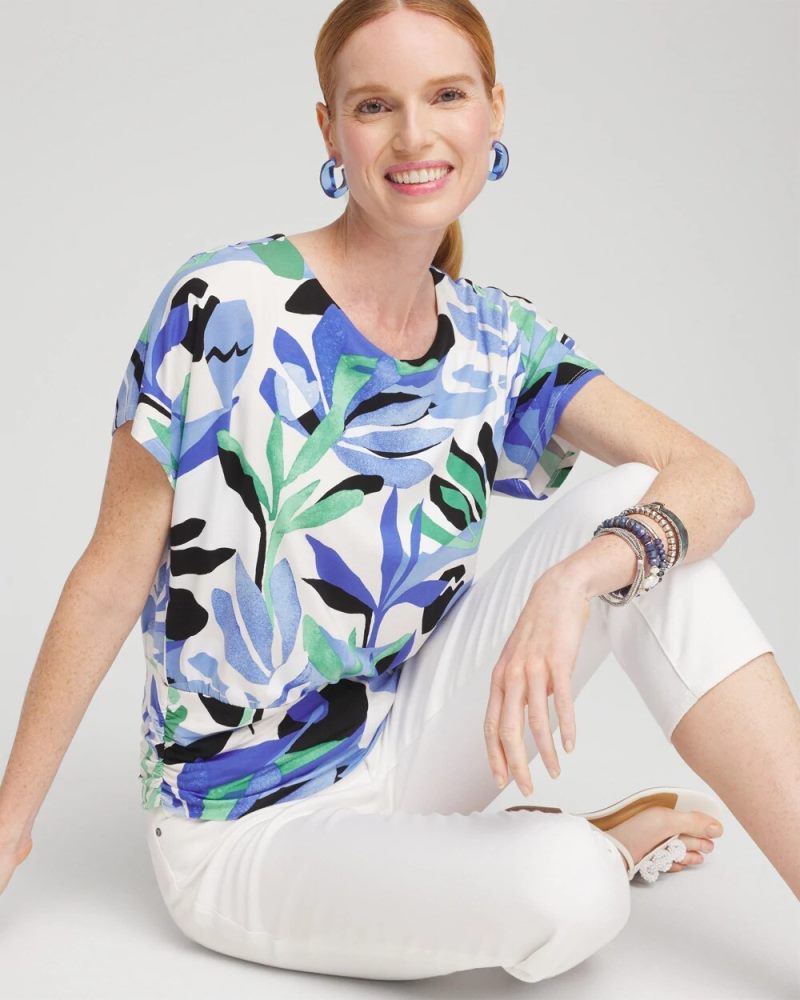 Chicos Touch of Cool™ Tropics Ruched Banded Hem Top - PURPLE NIGHTSHADE