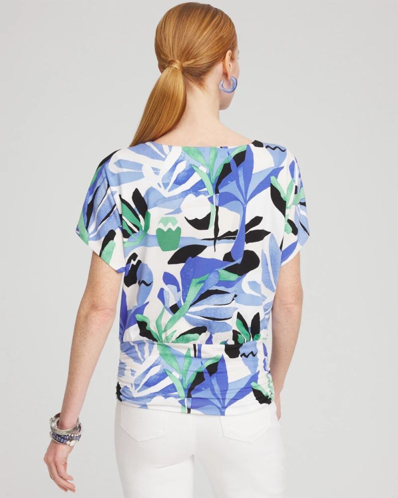 Chicos Touch of Cool™ Tropics Ruched Banded Hem Top - PURPLE NIGHTSHADE
