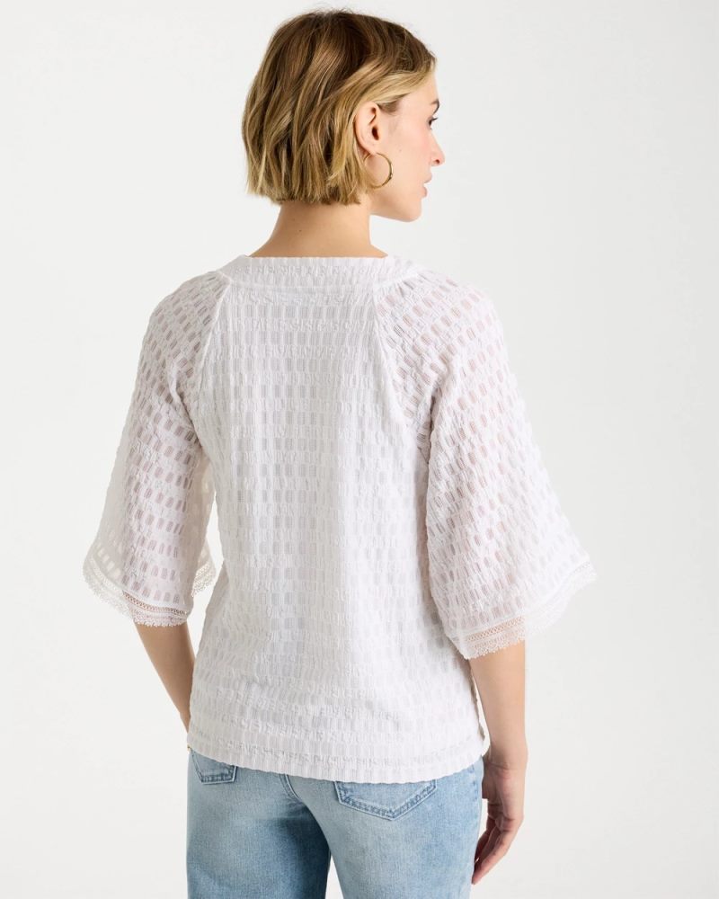Chicos Crinkle Lace Knit Raglan Tee - ALABASTER
