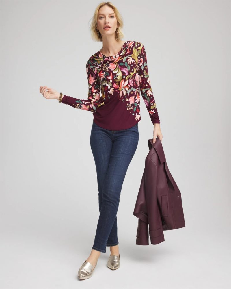 Chicos Touch of Cool™ Paisley Cowl Neck Tee - DEEP CHIANTI