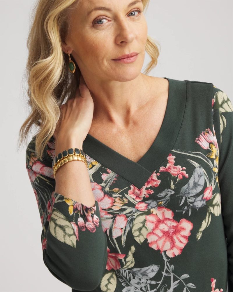 Chicos Pima 3/4 Sleeve Tee - DARKEST SPRUCE