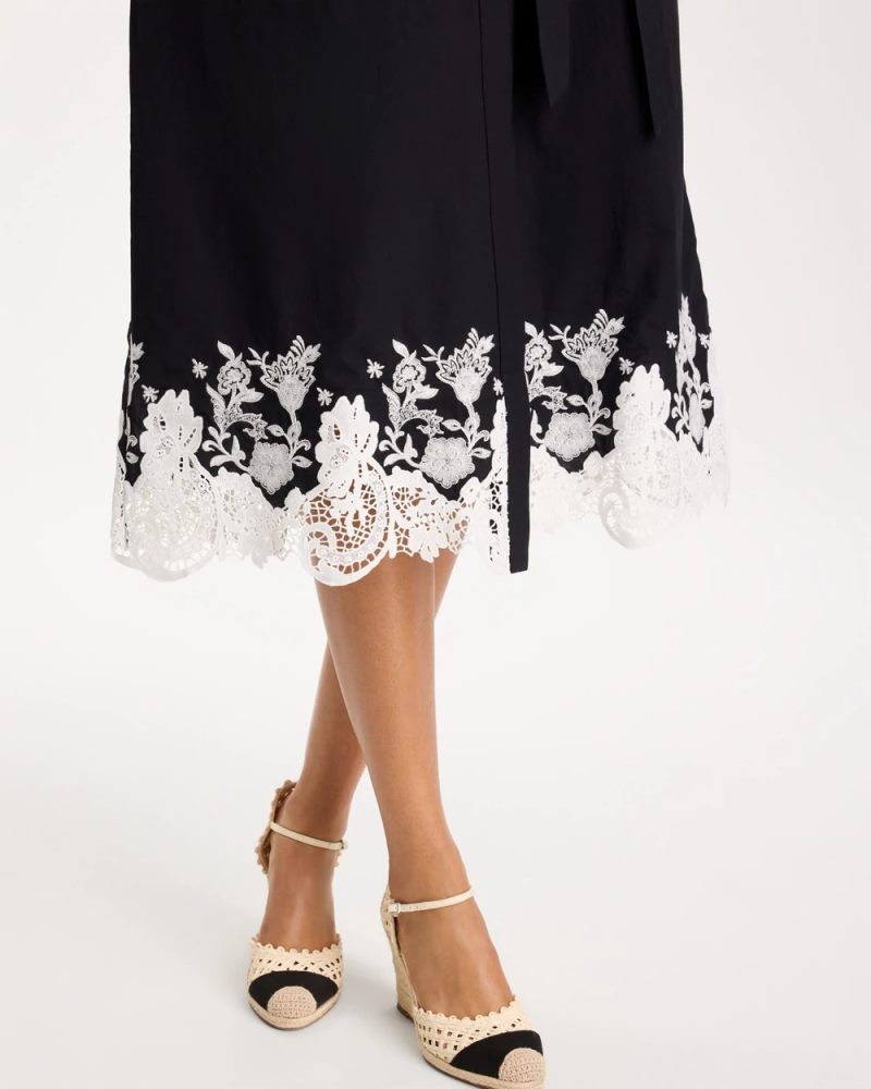 Chicos Cotton Lace Trim Shirtdress - BLACK