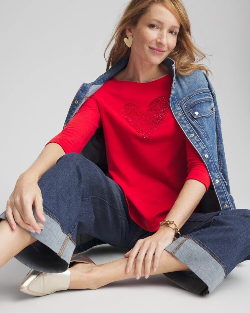 Chicos Embellished Valentine's Day Tee - LOVE LETTER RED