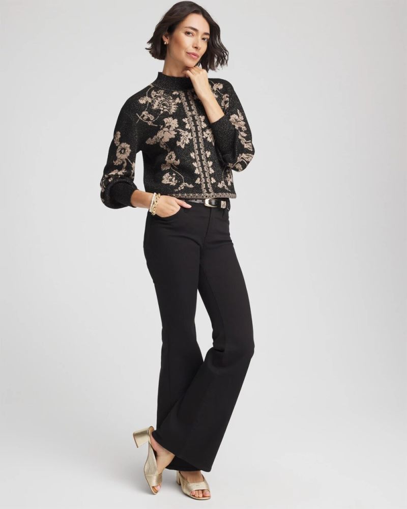 Chicos Bryne Jacquard Mockneck Pullover - BLACK