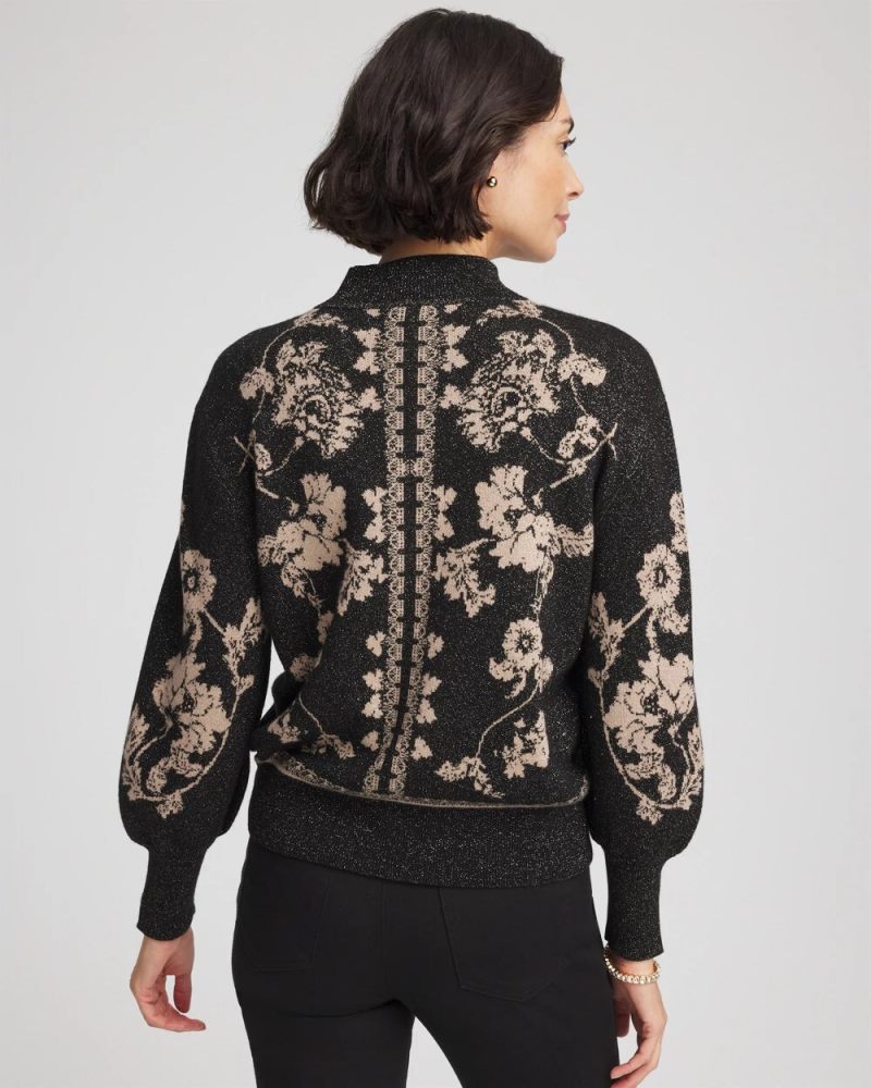 Chicos Bryne Jacquard Mockneck Pullover - BLACK