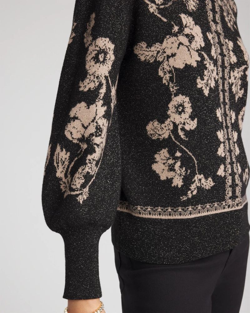 Chicos Bryne Jacquard Mockneck Pullover - BLACK