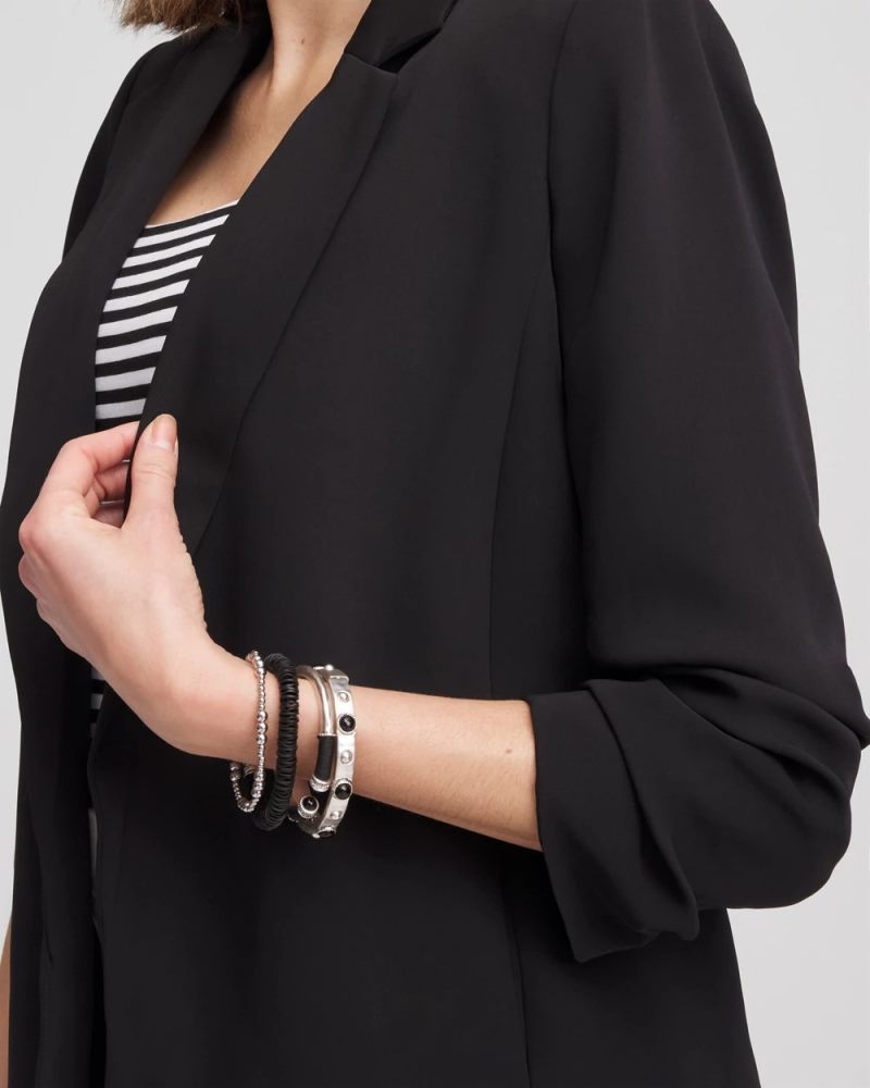 Chicos Notched-Lapel Ruched Sleeve Blazer - BLACK