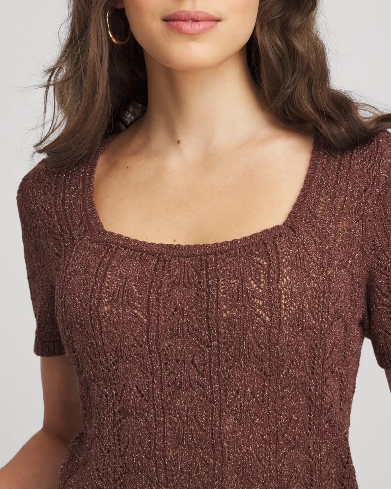 Chicos Pointelle Square-Neck Pullover Sweater - CACAO