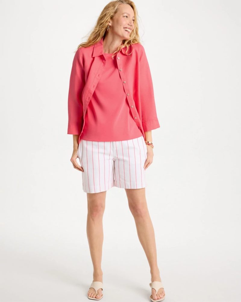 Chicos Pima Elbow Sleeve Tee - CALYPSO CORAL