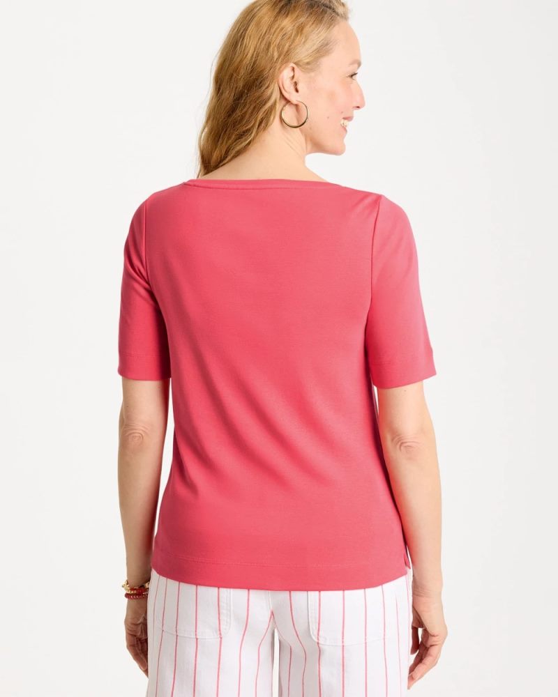 Chicos Pima Elbow Sleeve Tee - CALYPSO CORAL