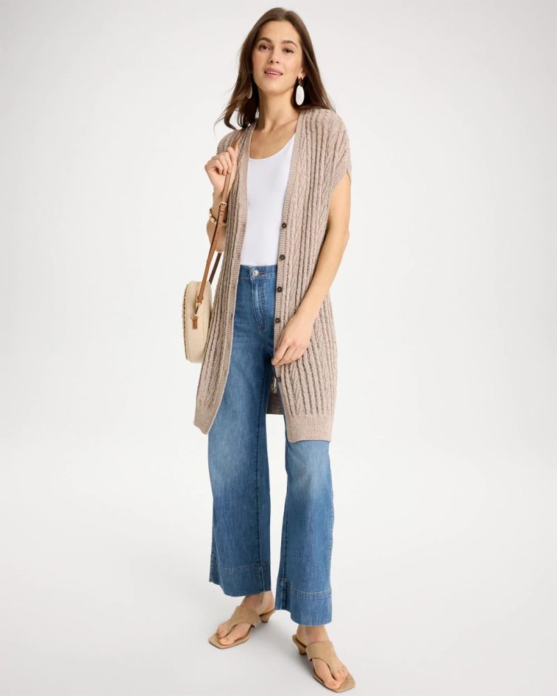 Chicos Faucet V-Neck Long Cardigan Vest - SMOKEY TAUPE