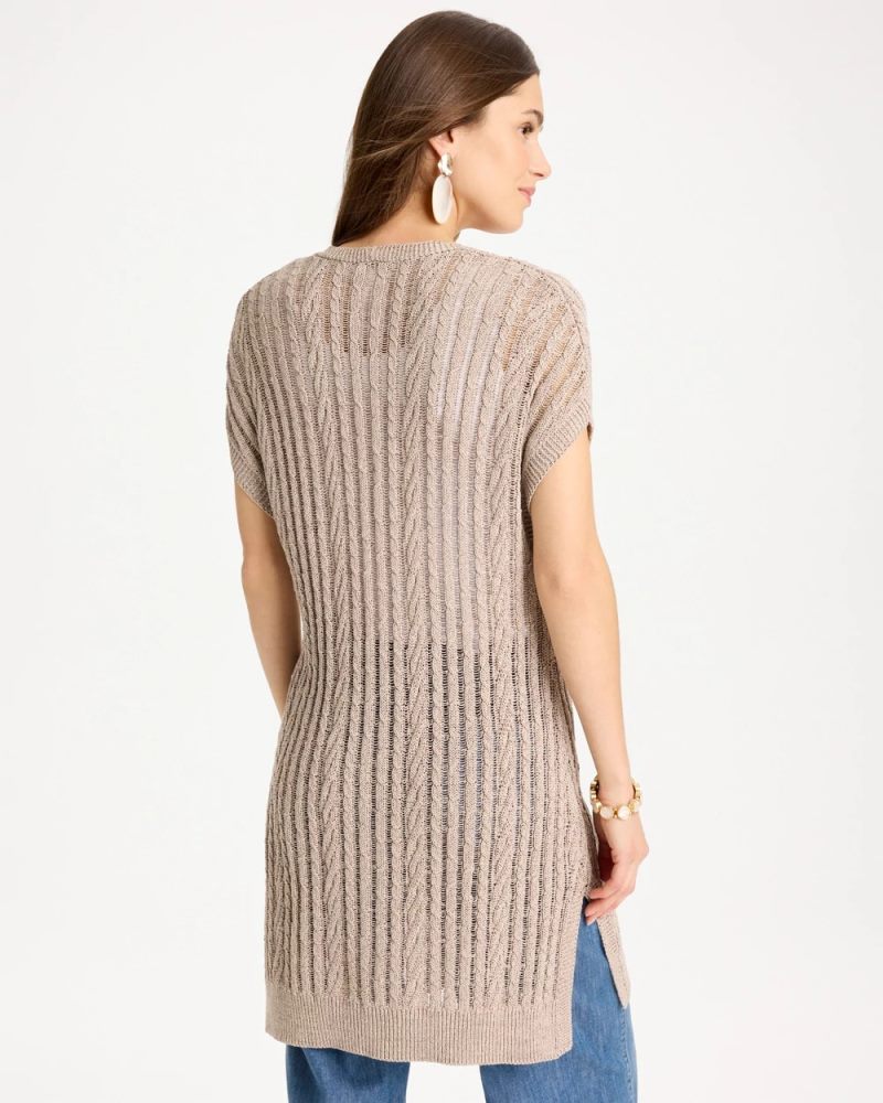 Chicos Faucet V-Neck Long Cardigan Vest - SMOKEY TAUPE